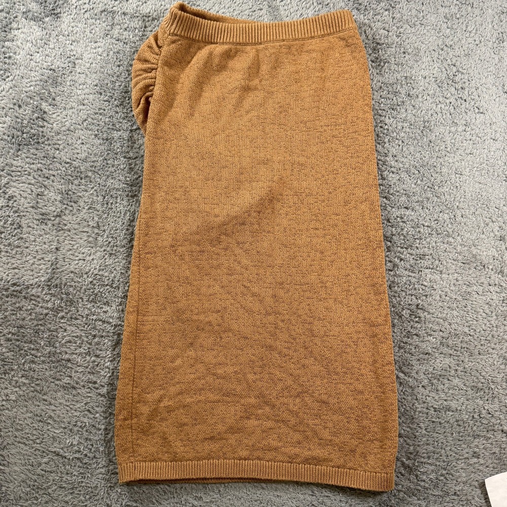 Express Womens Large Brown Knit Ruched Side Midi Skirt Elastic Waist Cotton